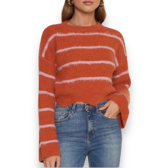 Gianni Bini Sweaters - NWT GIANNI BINI GB Orange Striped Eyelash Long Sleeve Sweater